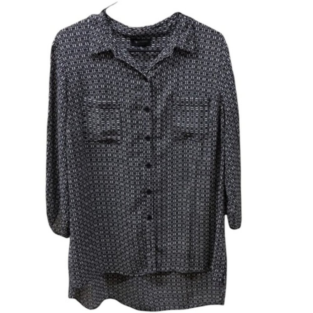 AB STUDIO Black And White Hi Low HOUNDSTOOTH Blouse Size XL